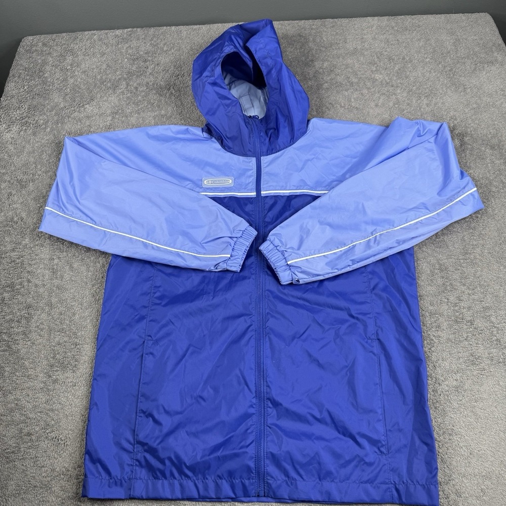 GUC Columbia Youth Kids Jacket Blue Hooded Rain Jacket Full Zip, Size: XL 18-20